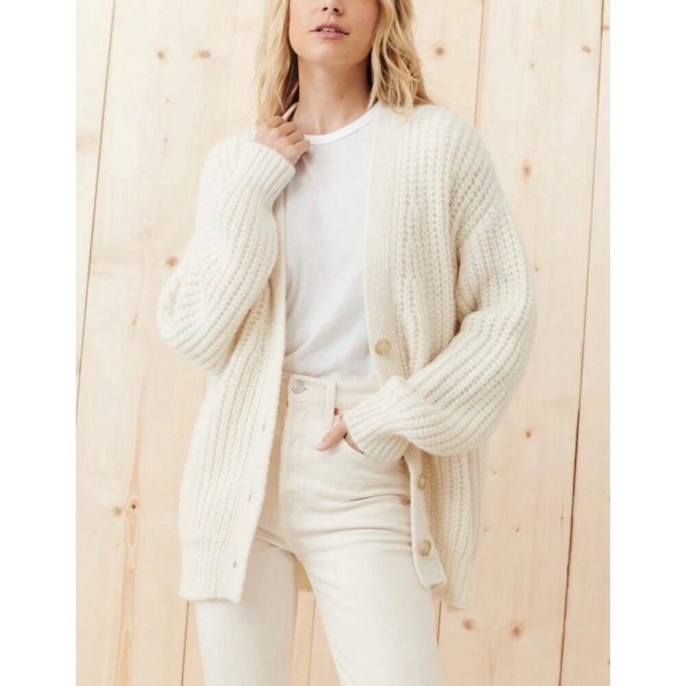 JENNI KAYNE Ivory Cocoon Cardigan Sweater Alpaca Wool Buttons Medium NWT